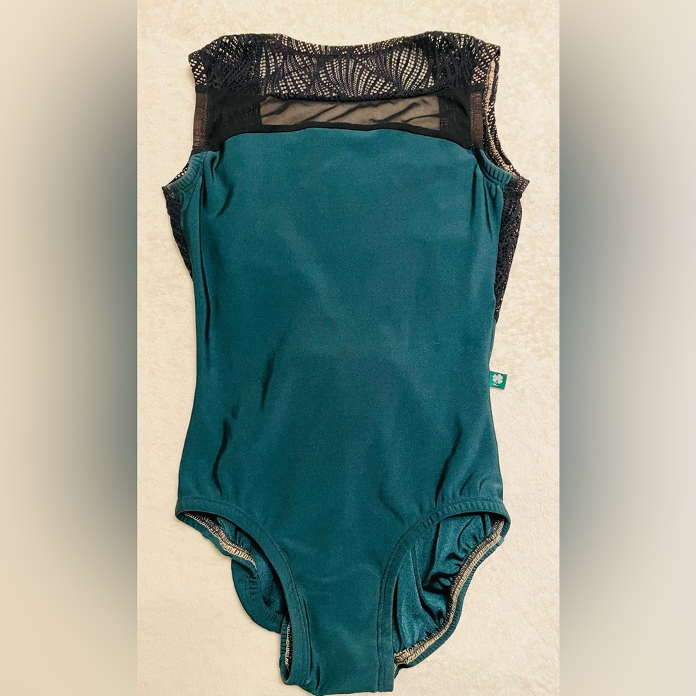 Lucky Leo Leotard Black and Hunter Green EUC Size Small